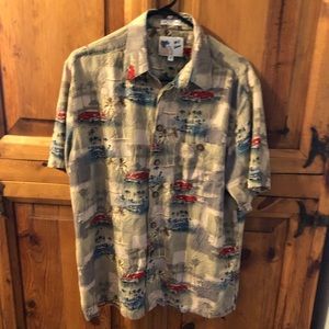 Vintage M.E. Sport 100% Rayon Shirt Tropical 1951 Pontiac Coconut Buttons EUC M